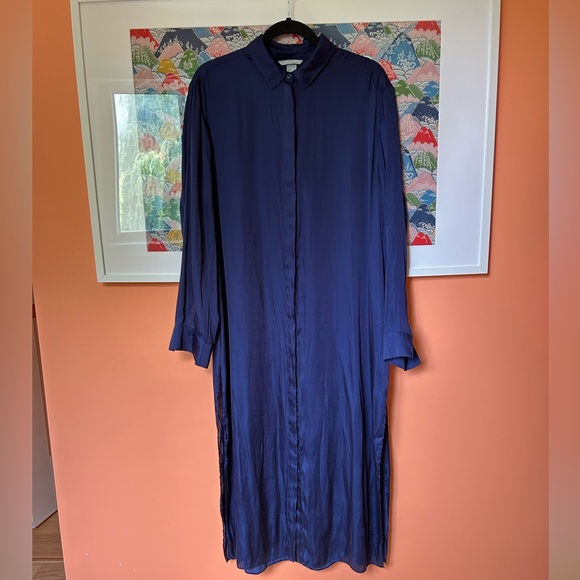 H&M navy blue satin calf length shirt - Picture 3 of 5